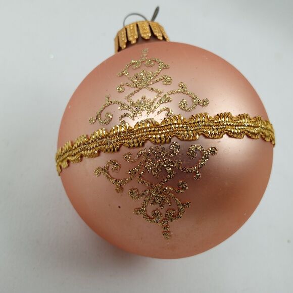 3 Box Vintage Glass Christmas Bell Round Ornaments Krebs Pink Gold Floral Ribbon - Picture 4 of 16